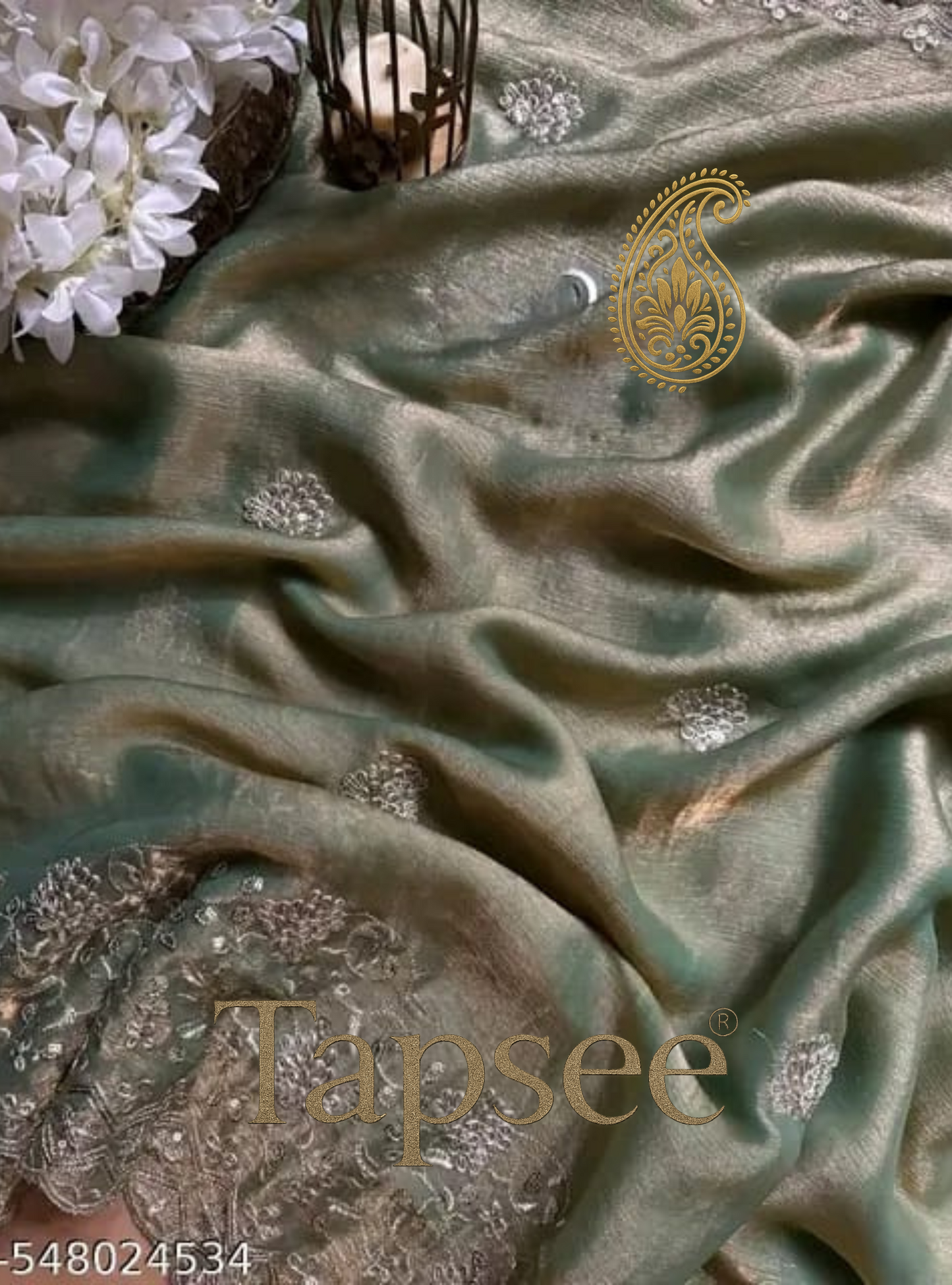 Green Embroidered Saree