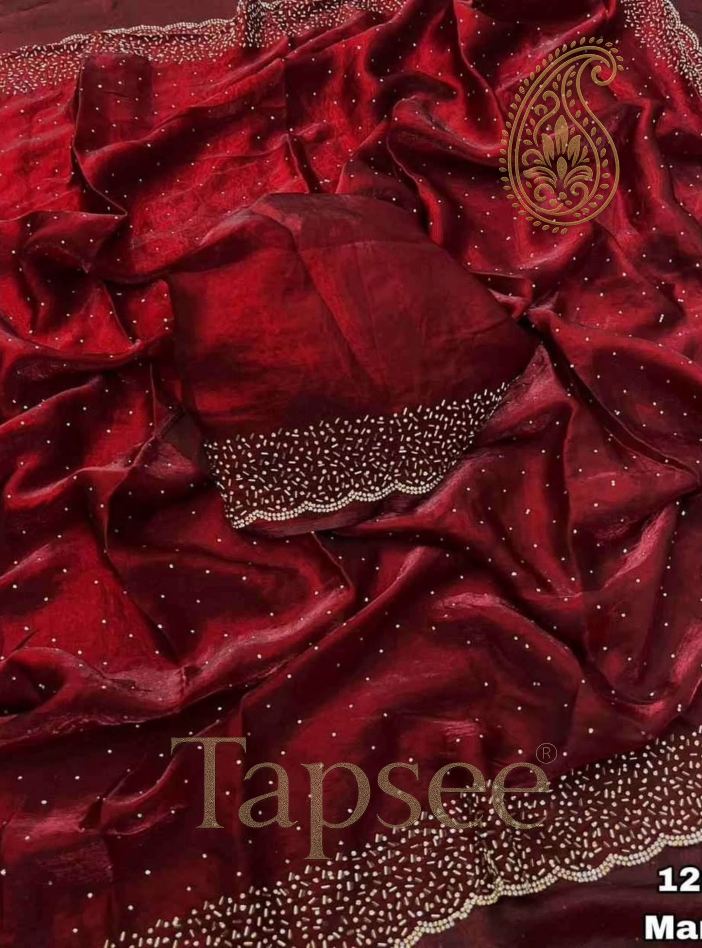 Wine Red Velvet Saree