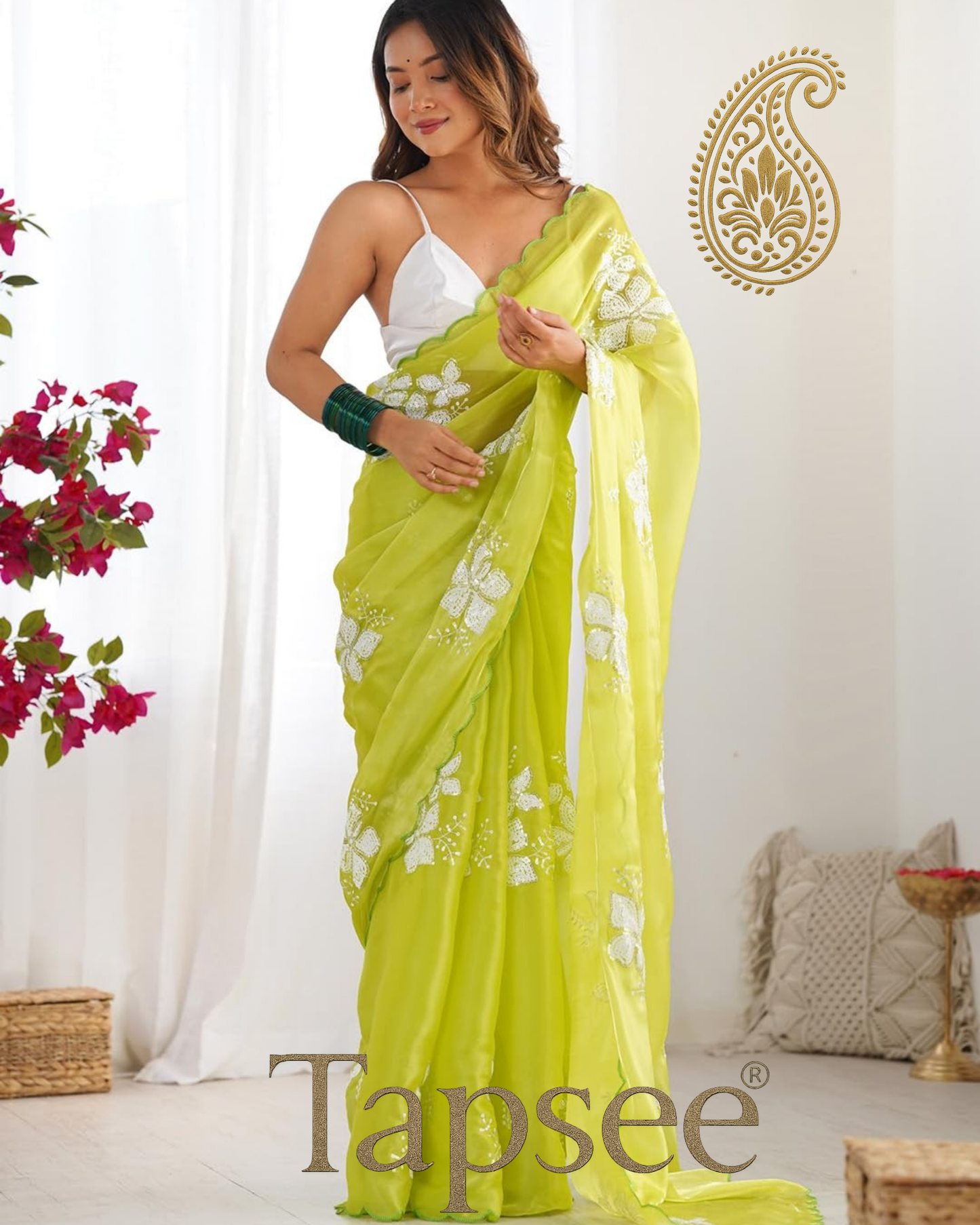 Lime Green Jimmy Chho Saree