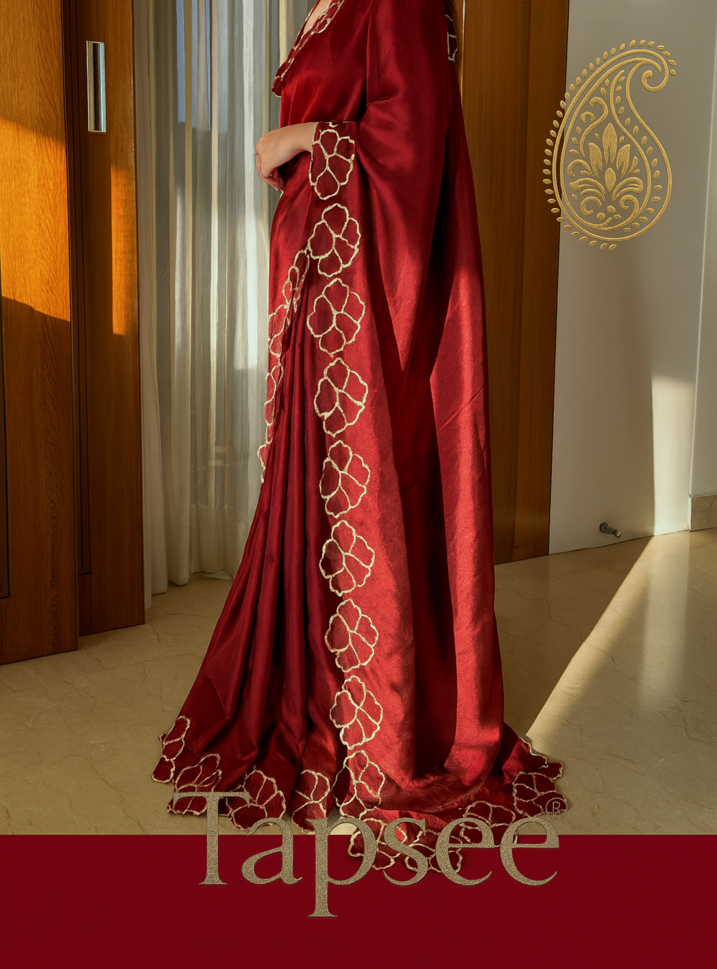 Wine Red Jimmychho Silk Saree