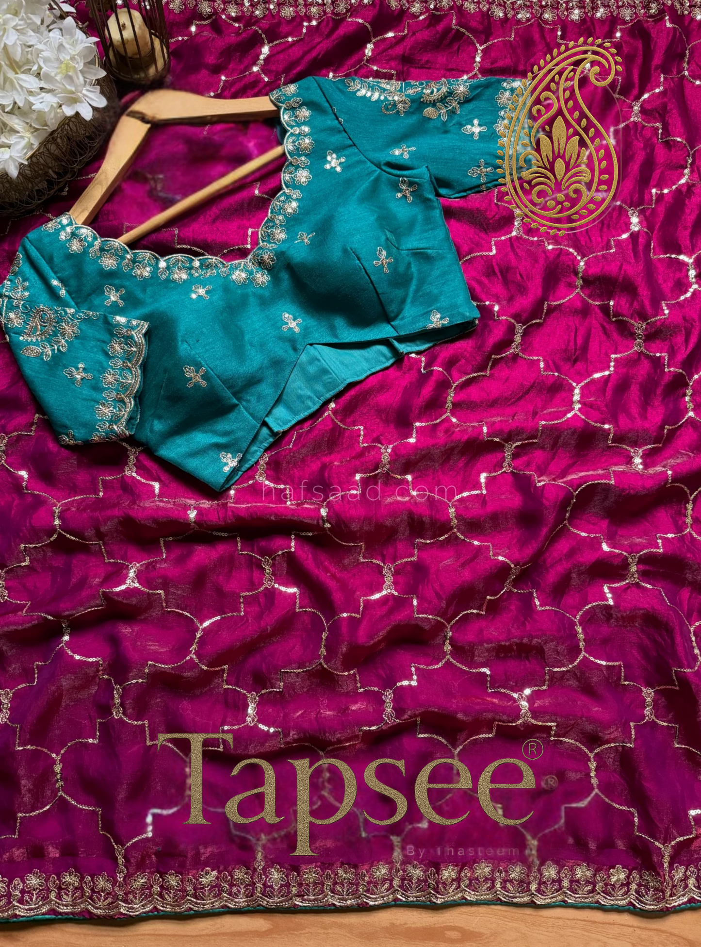 Royal Teal Fandy Silk Blouse (Unstitched)