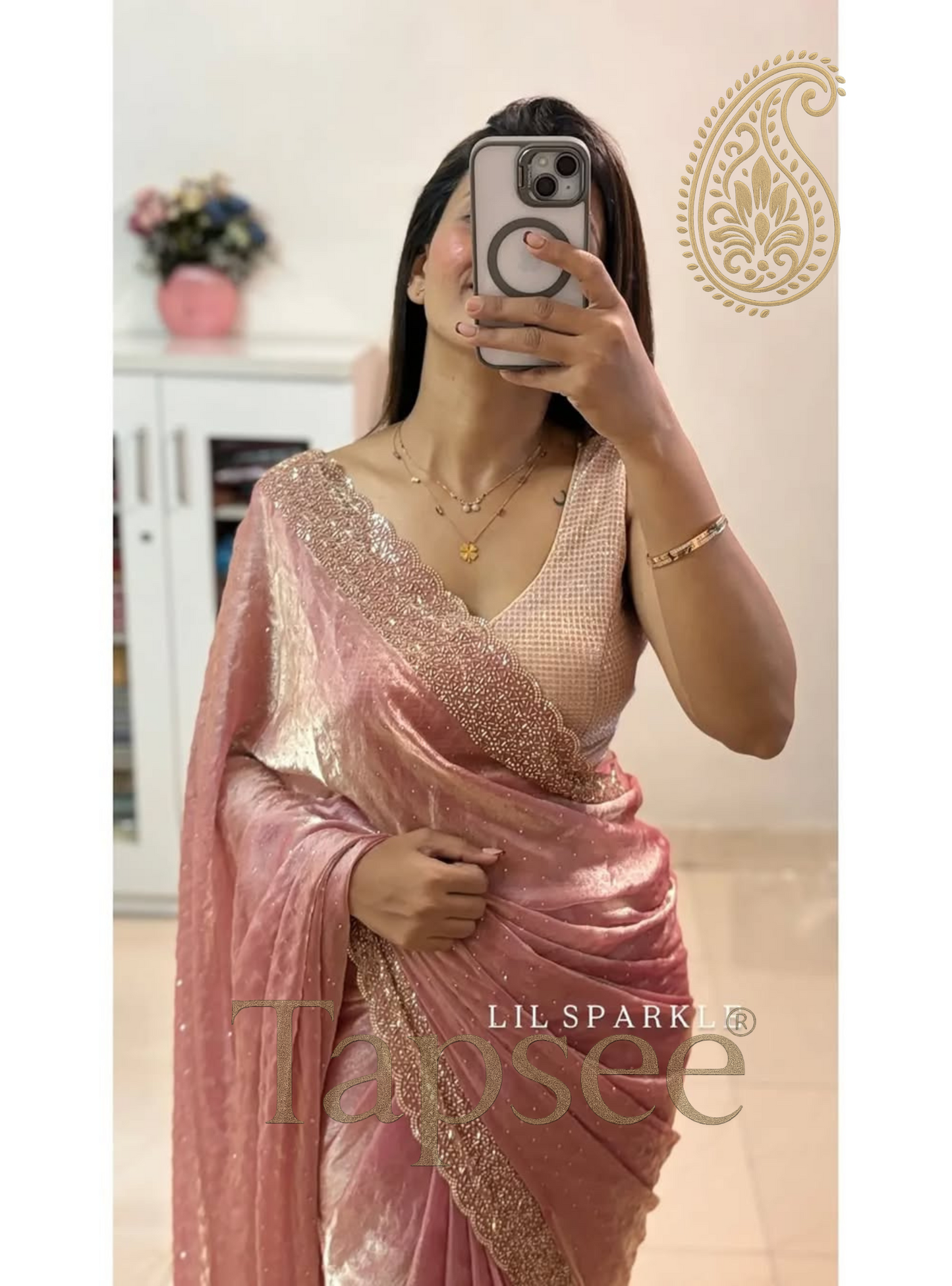 Rose Gold Fandy Silk Saree