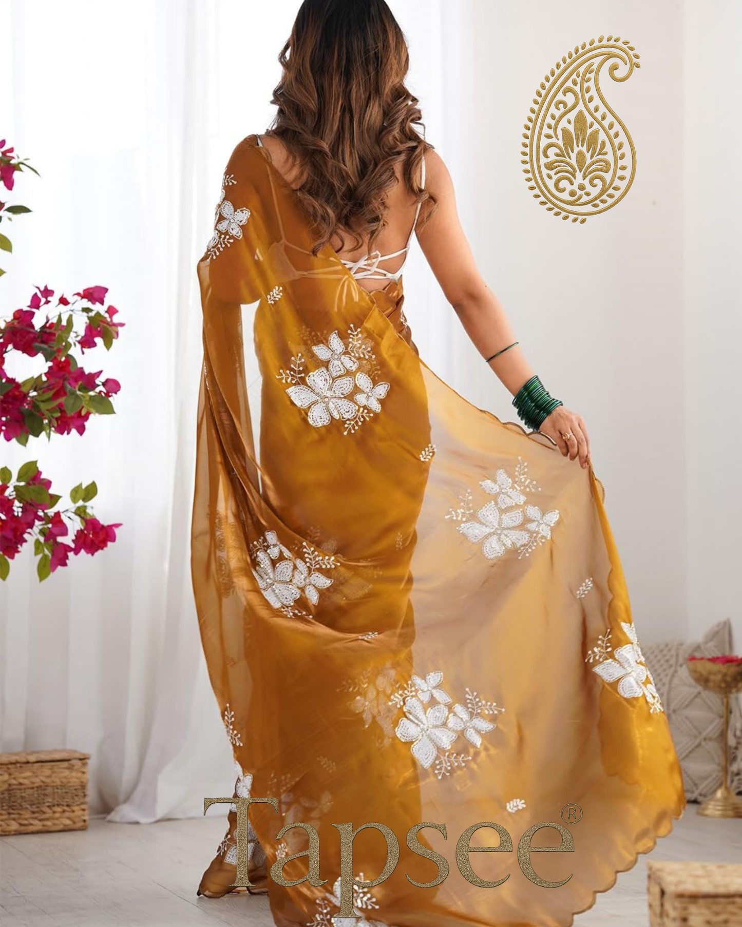 Mustard Brown Jimmy Chho Saree
