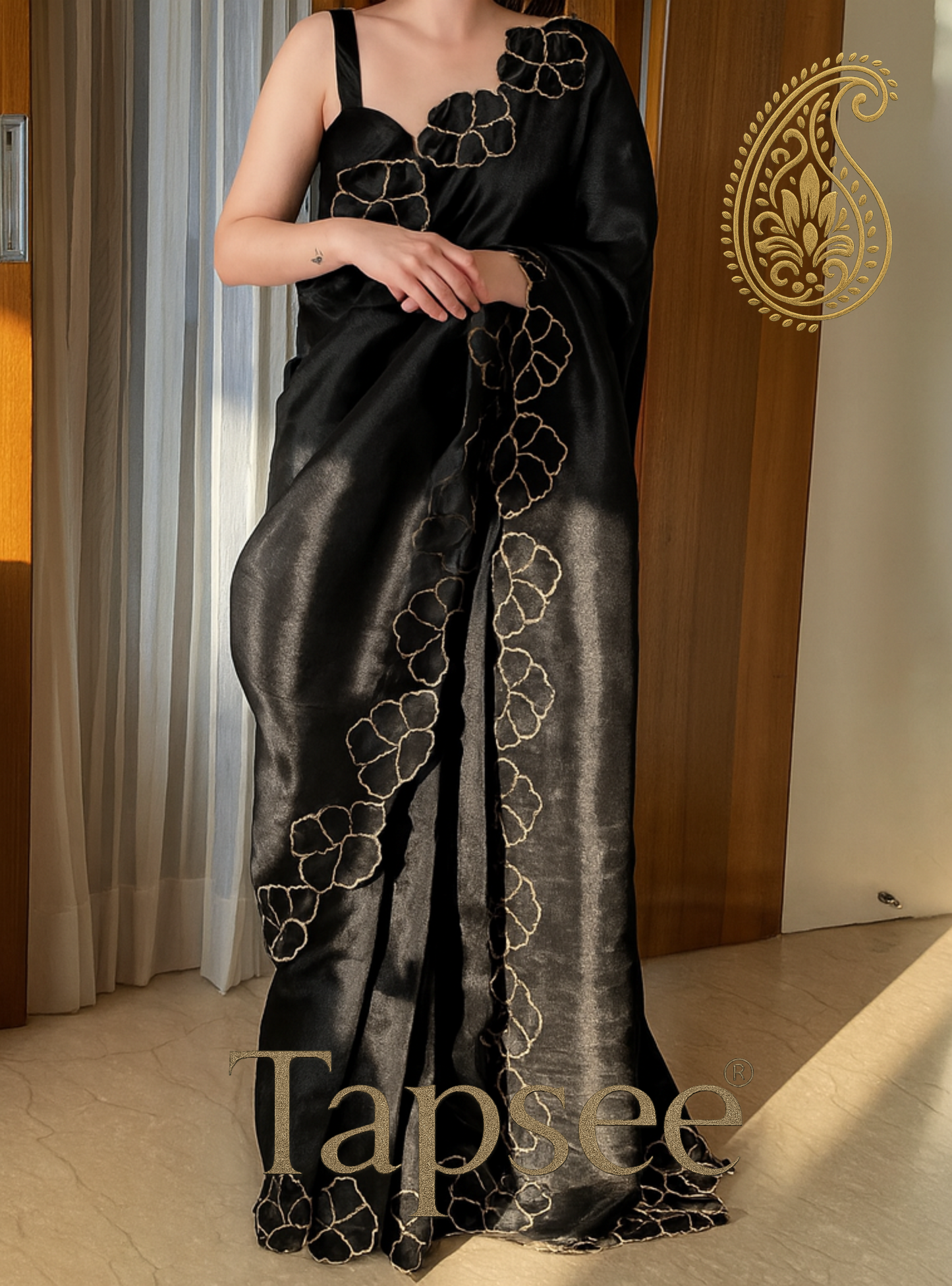 Black Jimmychho Silk Saree
