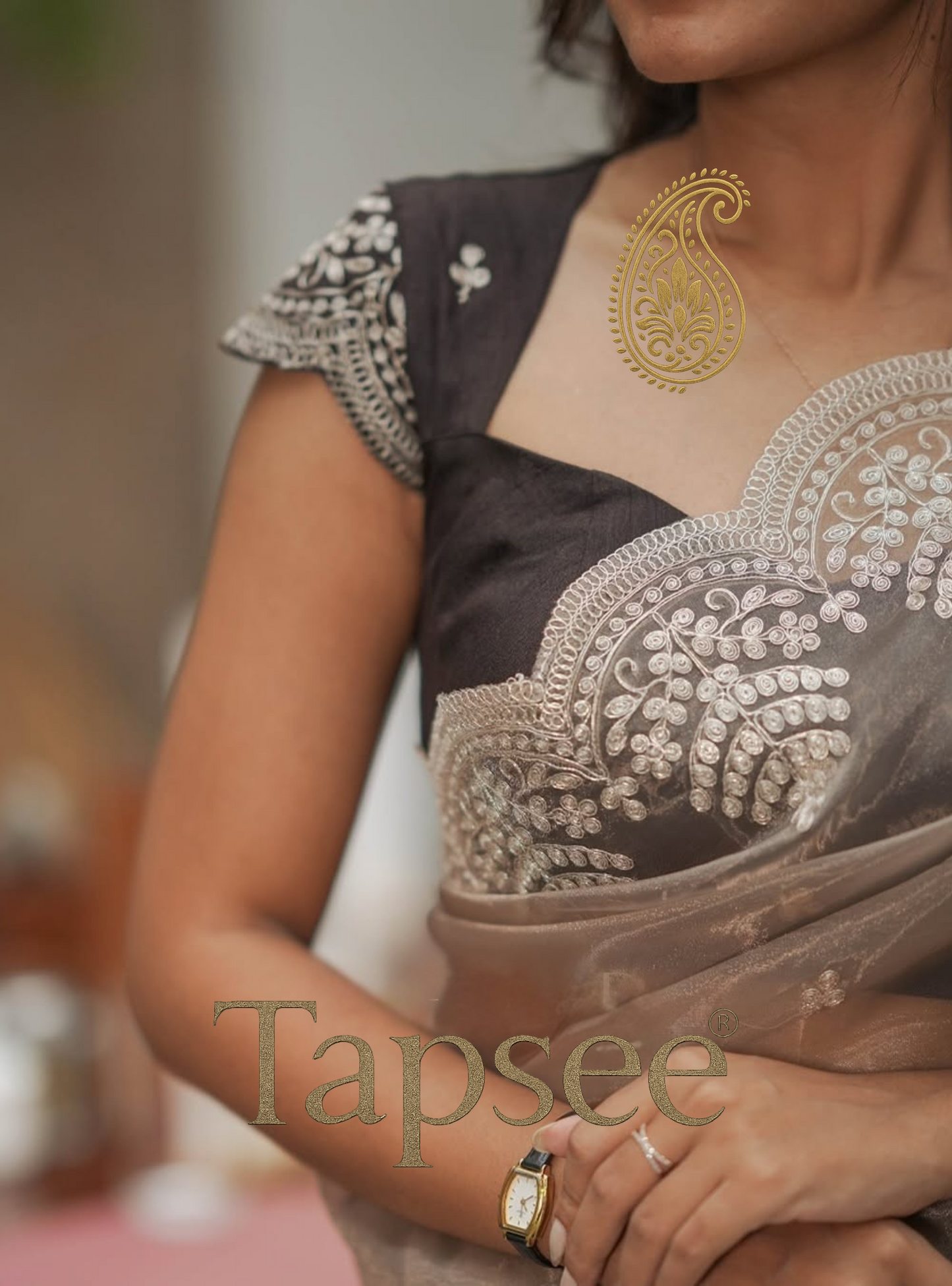 Mocha Elegance Embroidered Saree