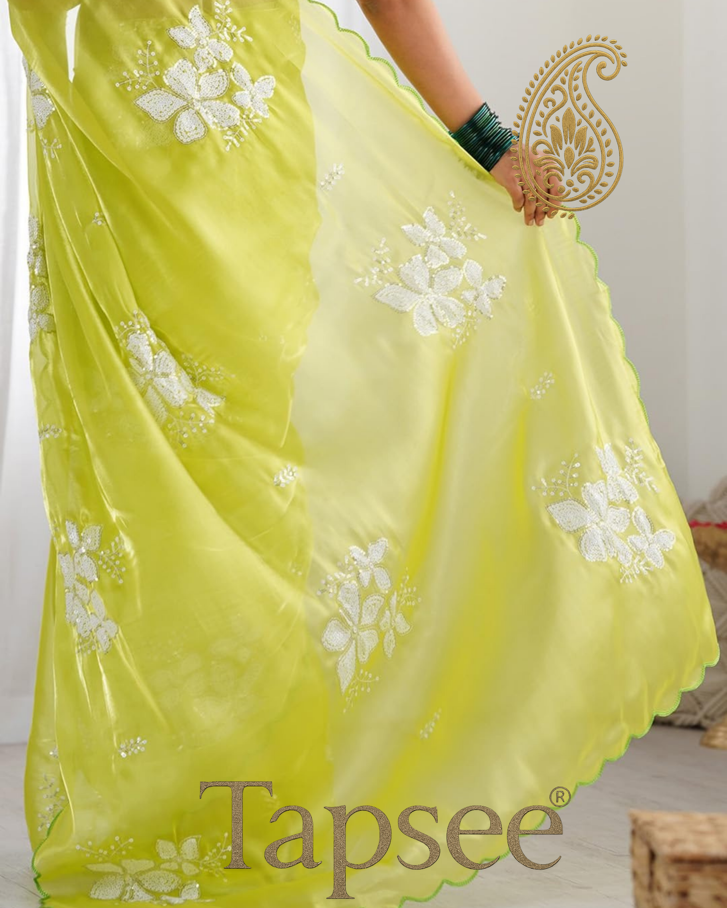 Lime Green Jimmy Chho Saree