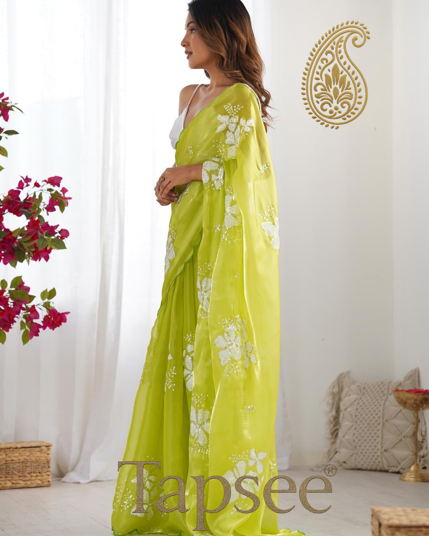 Lime Green Jimmy Chho Saree