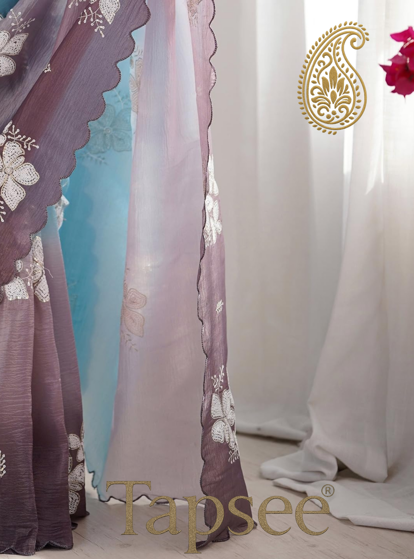 Sky Blue & Lavender Ombre Floral Embroidered Saree