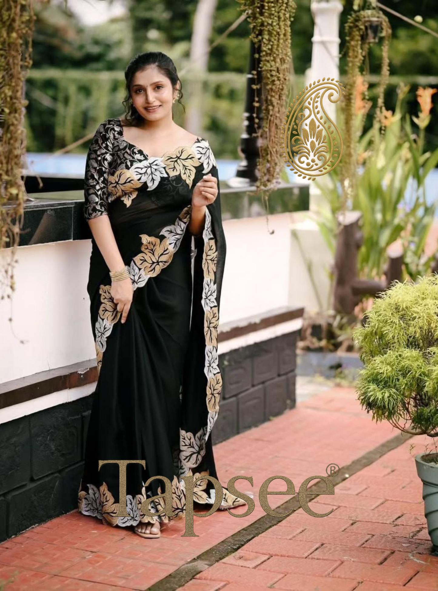 Black Floral Designer Saree