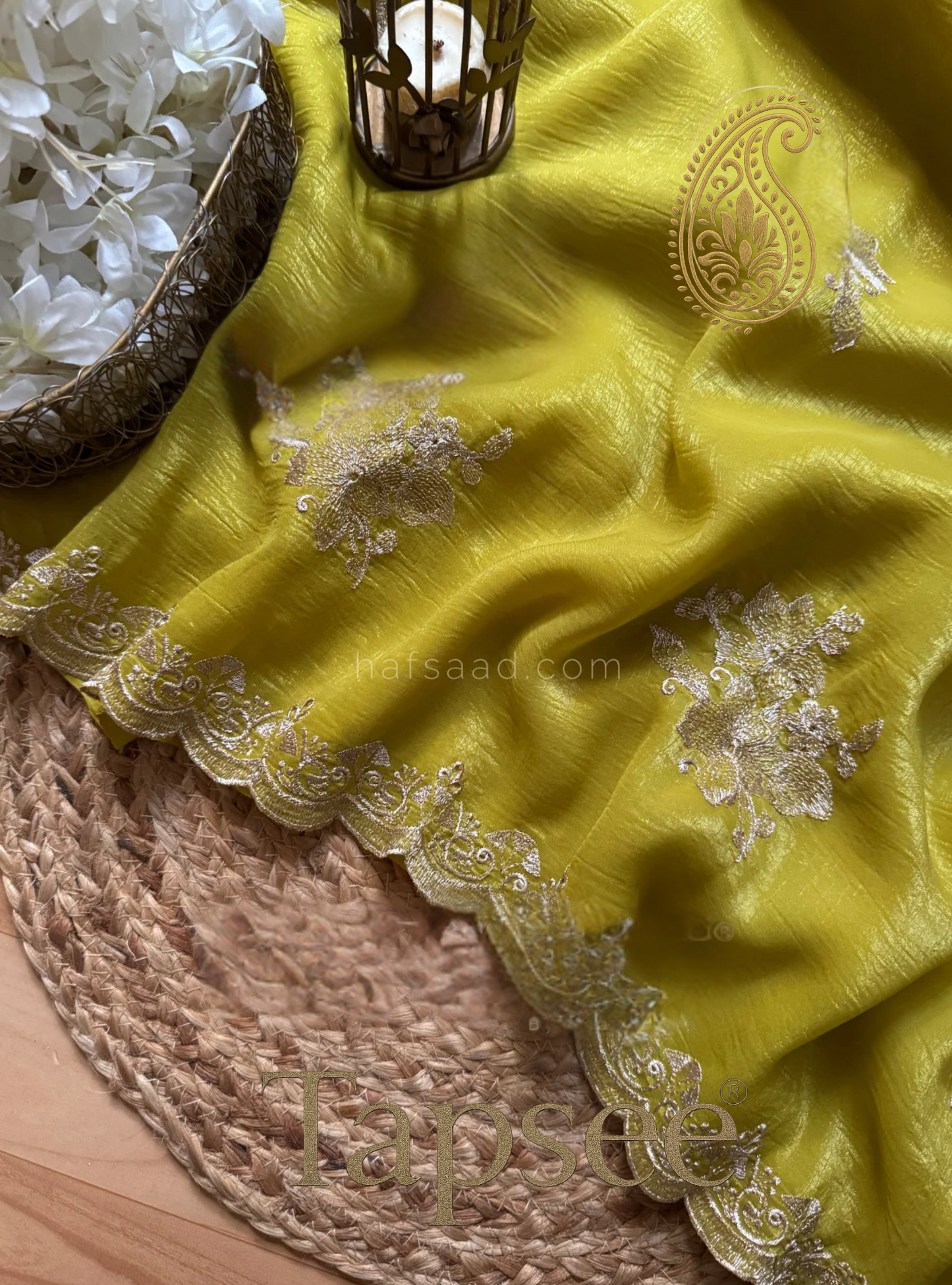 Lime Gold Embroidered Candy Crush Saree