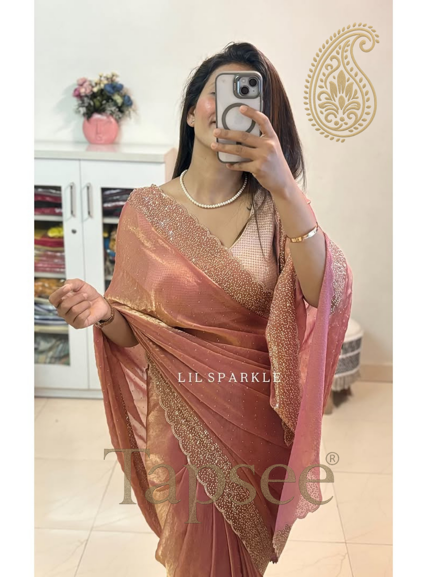Rose Gold Fandy Silk Saree