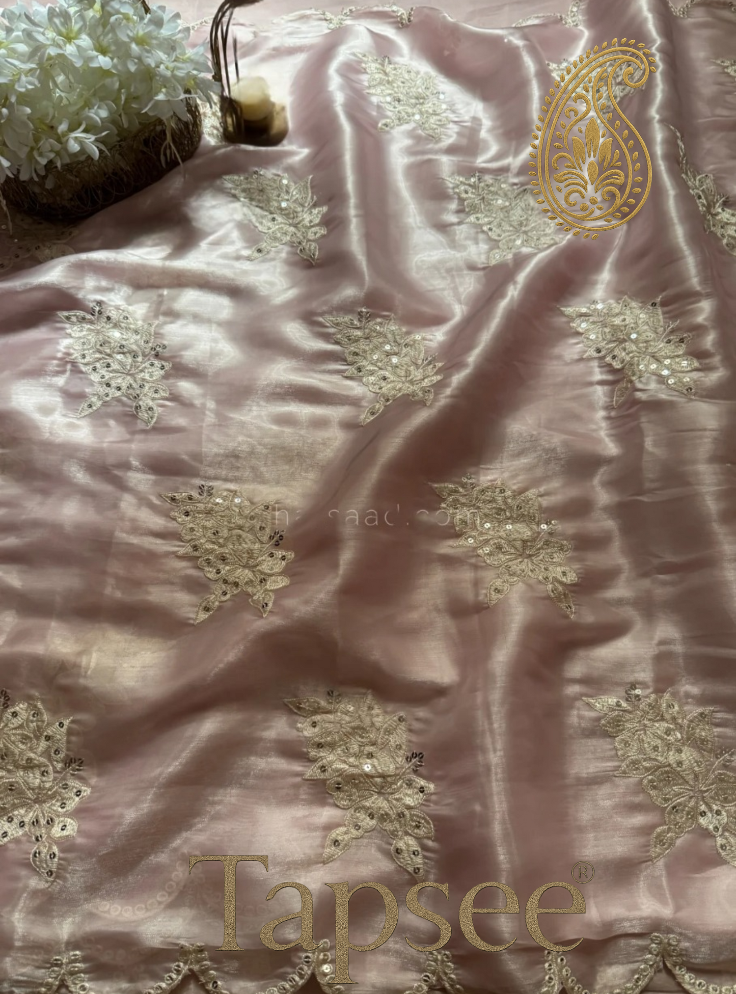 Blush Petal Pink Sequin Embroidered Jimmy chho Saree