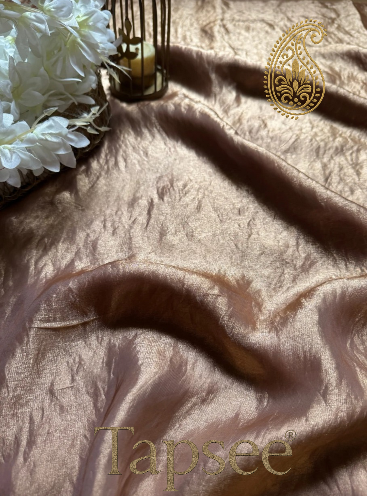 Copper Gold Fandy Silk Saree with Pearl & Sequin Embroidered Blouse