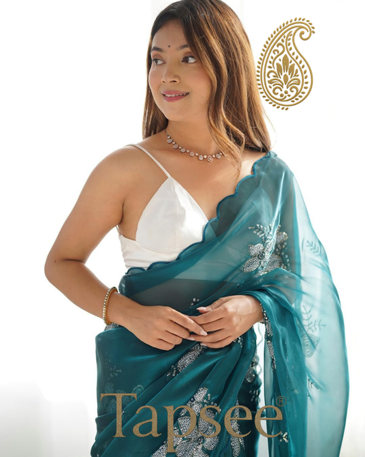 Peacock Green Jimmy Chho Saree