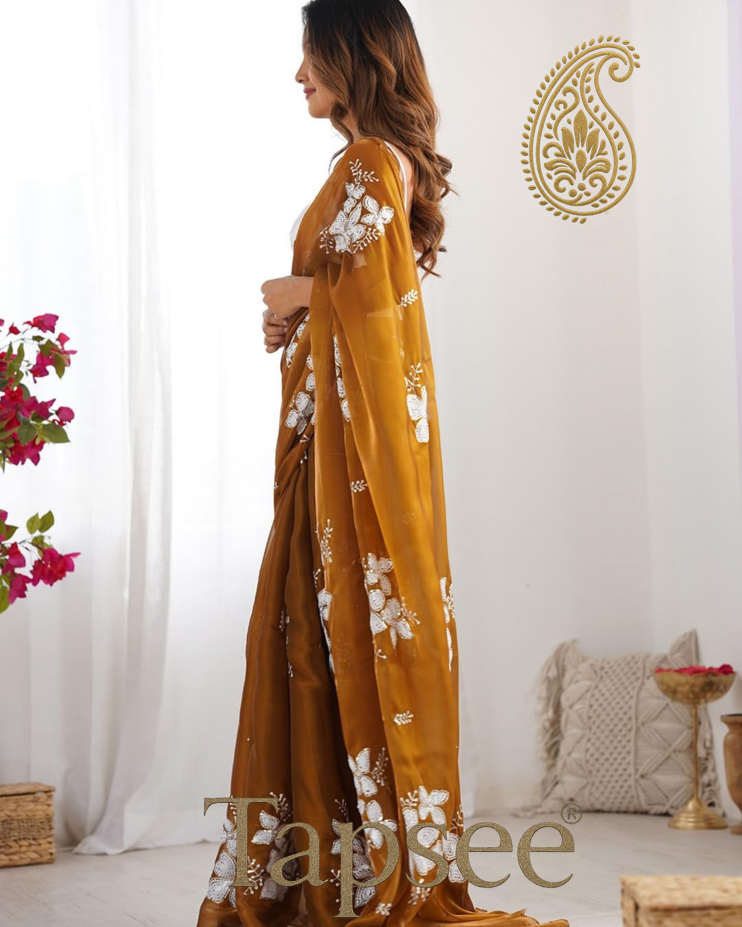 Mustard Brown Jimmy Chho Saree