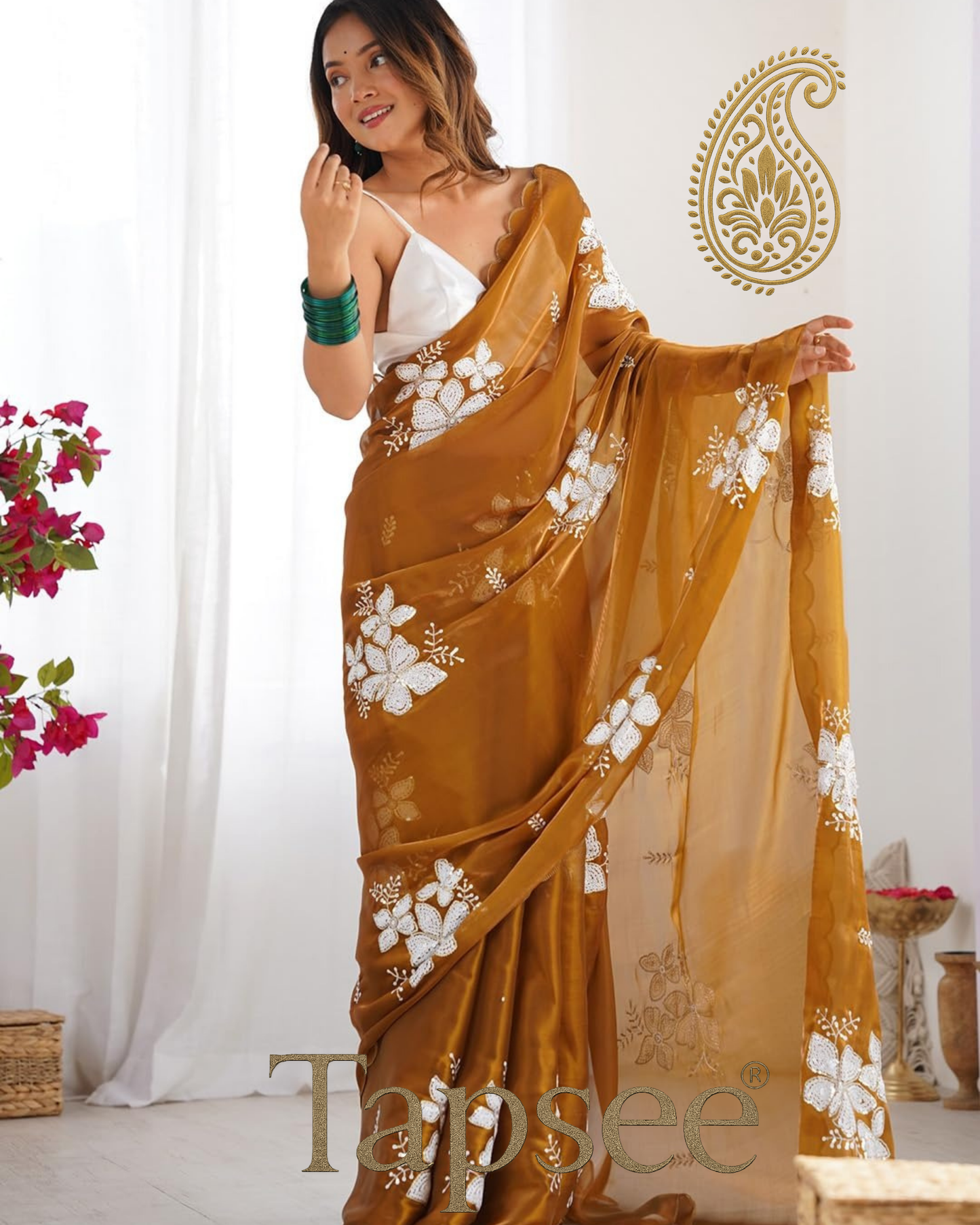 Mustard Brown Jimmy Chho Saree