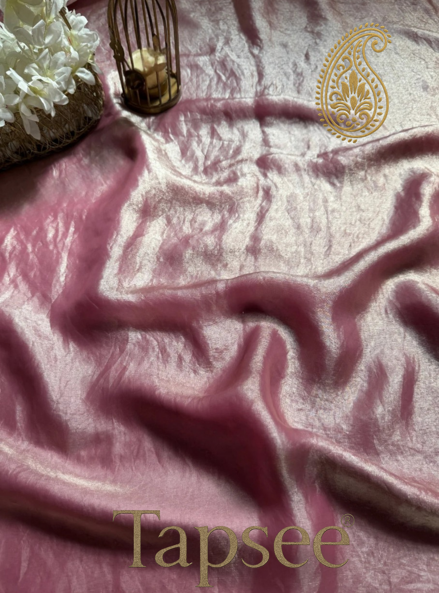 Rose Pink Fandy Silk Saree with Pearl & Sequin Embroidered Blouse