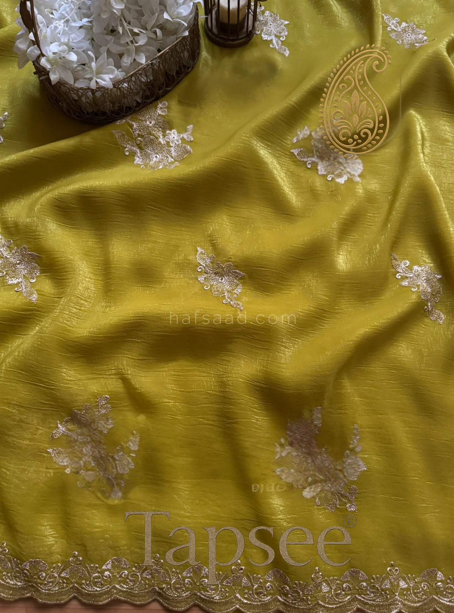 Lime Gold Embroidered Candy Crush Saree