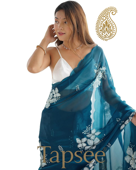 Teal Blue Jimmy Chho Saree