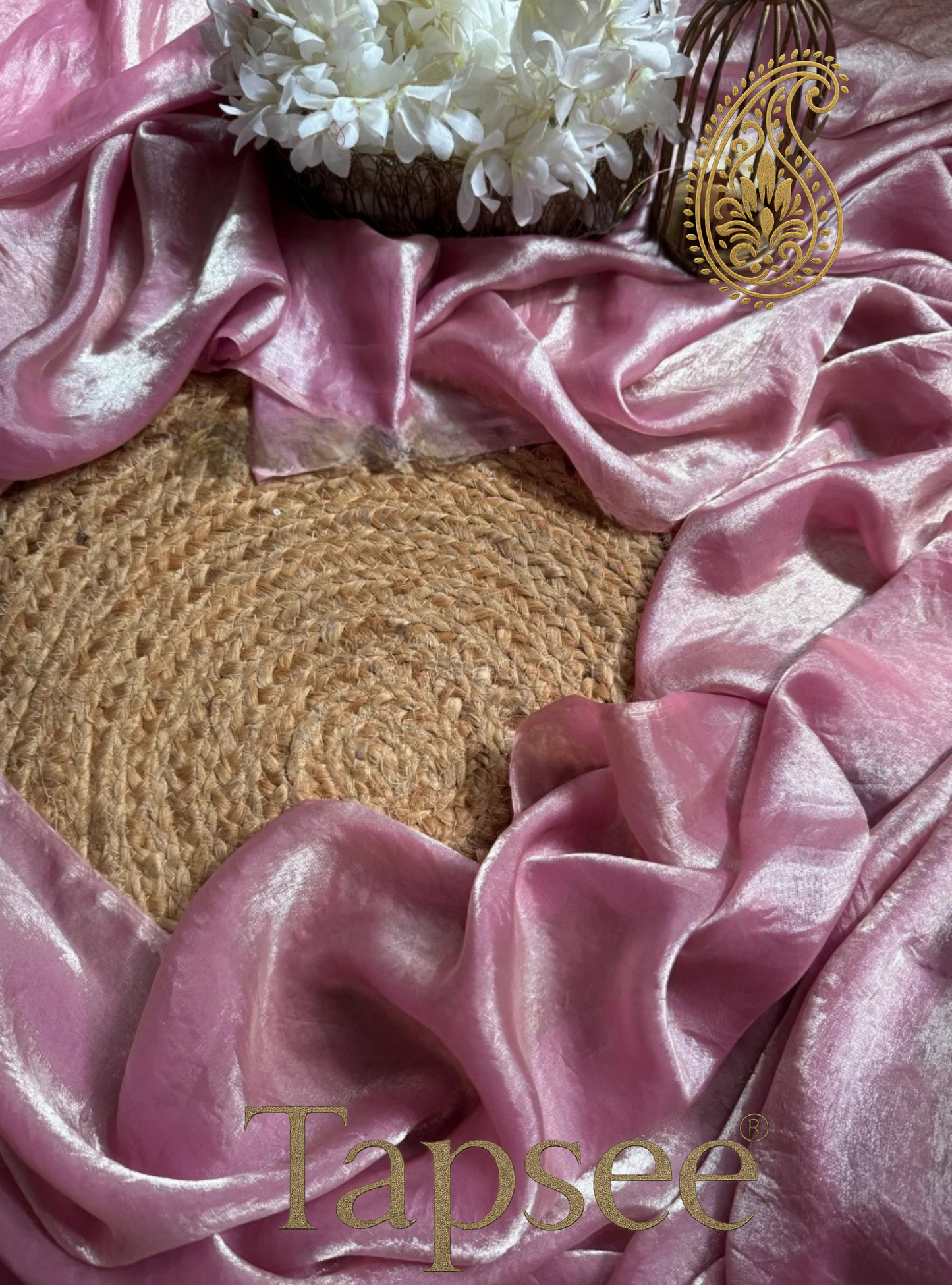 Rose Pink Fandy Silk Saree with Pearl & Sequin Embroidered Blouse