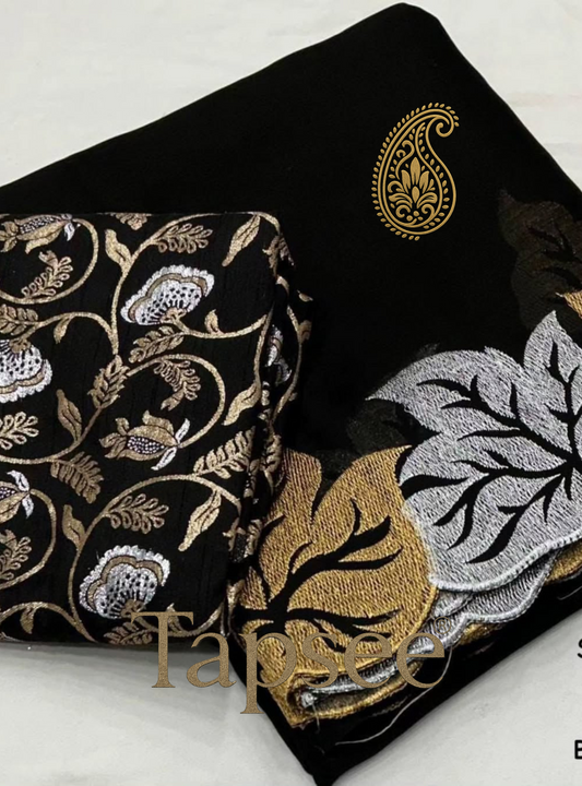 Black Floral Designer Saree