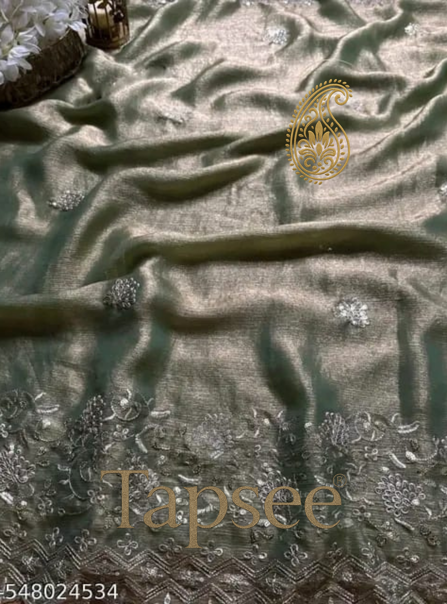 Green Embroidered Saree