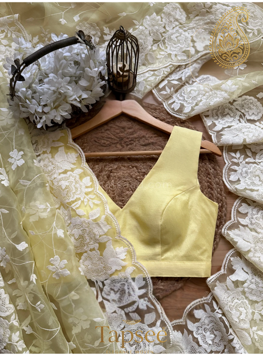 Lemon Blossom Organza Embroidered Saree