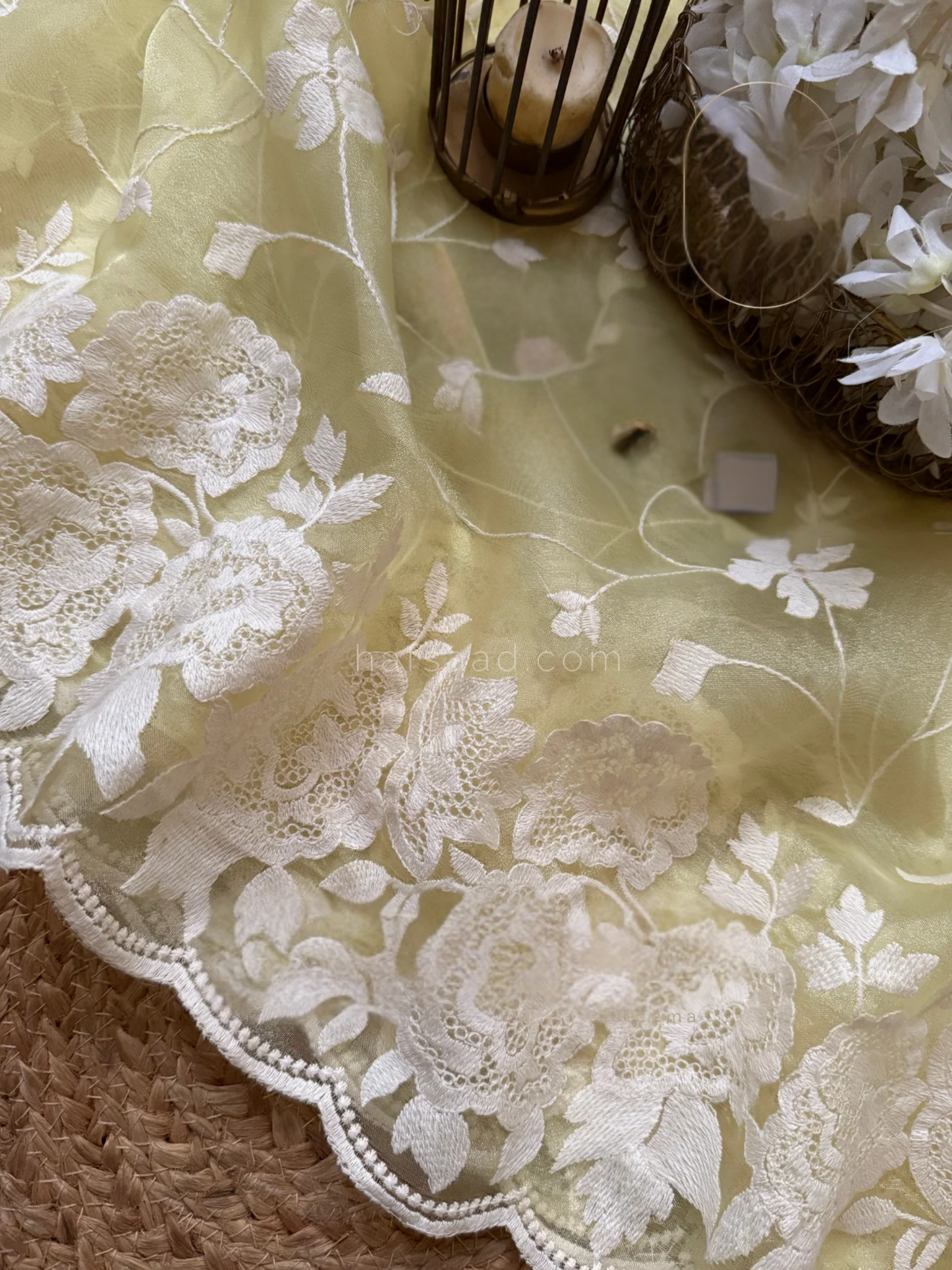 Lemon Blossom Organza Embroidered Saree